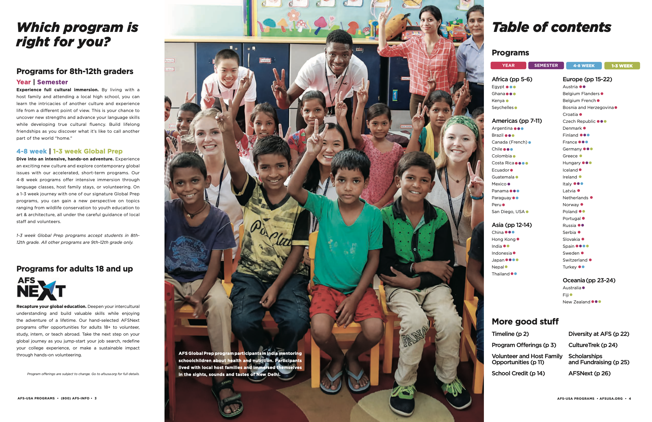 Program description page from the AFS Explore study abroad catalog