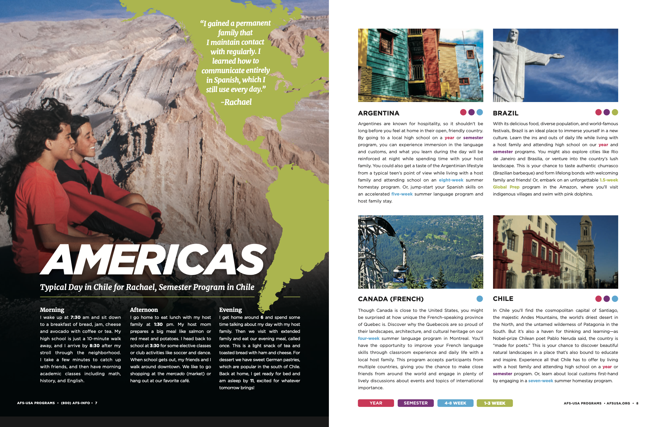 Destination page from the AFS Explore study abroad catalog